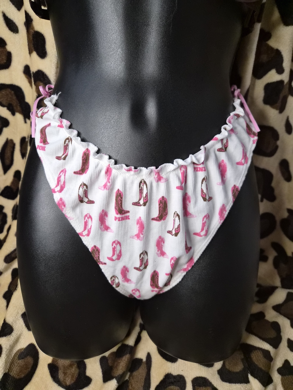 PINK Victoria's Secret White Bikini Thong with Pink Shoe Print